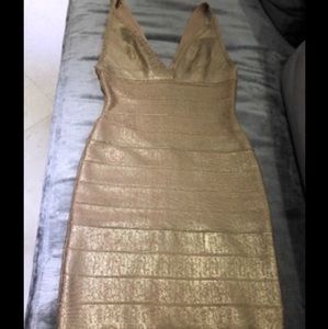 Herve Leger Gold Bandage Dress Size M